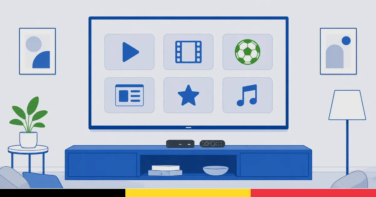 En belgisk TV-startskjerm som viser appene VRT MAX, Auvio, Streamz og Netflix side om side