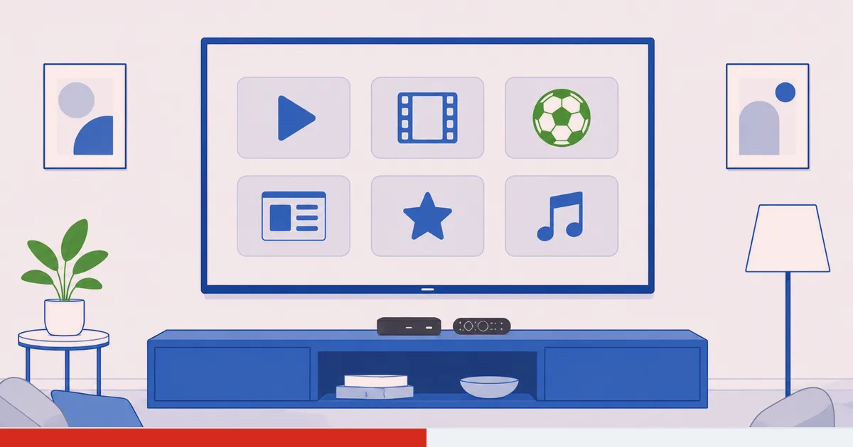 En sveitsisk TV-startskjerm som viser appene Play Suisse, blue TV, Sky Show og Netflix på en Fire TV