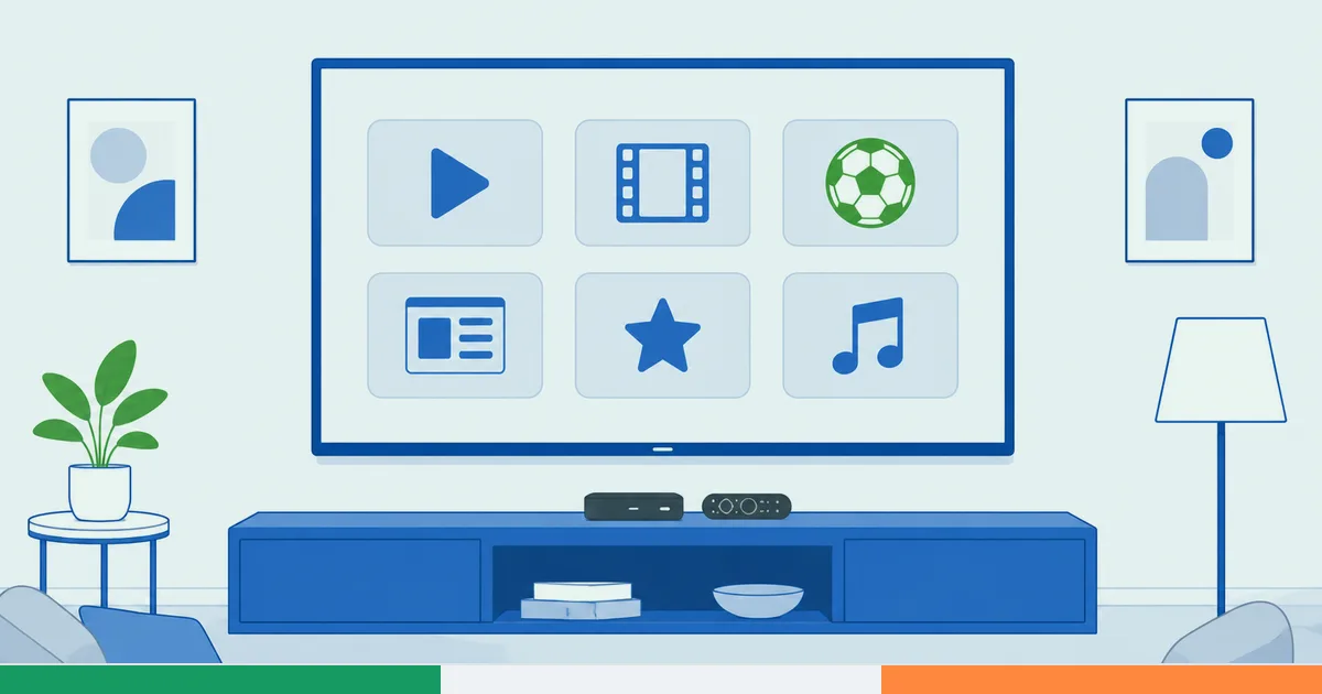 En irsk TV-startskjerm som viser appene RTÉ Player, Virgin Media Player, NOW og Netflix på en Fire TV