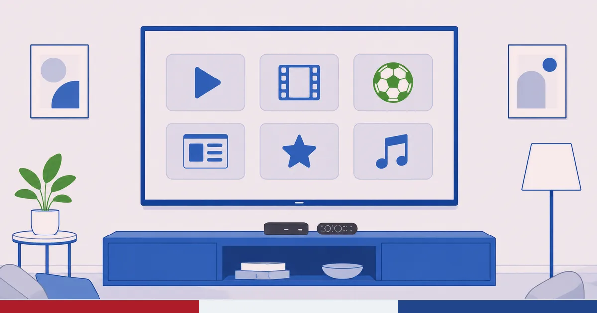 En TV i en nederlandsk stue som viser appene NPO Start, Videoland og Netflix på en Fire TV-startskjerm