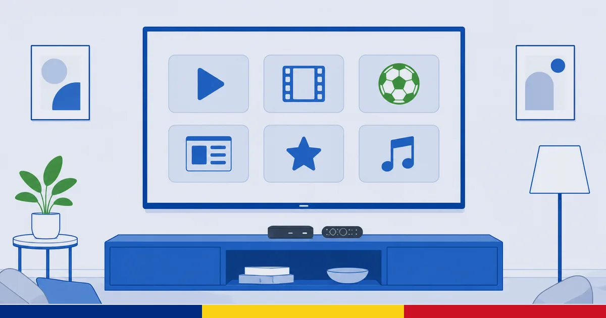 En rumensk TV-startskjerm som viser appene TVR+, Antena Play, Voyo og Netflix på en Fire TV