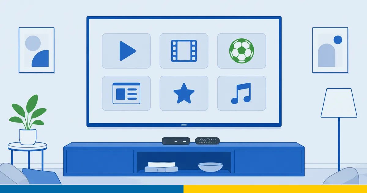 En svensk TV-startskjerm som viser appene SVT Play, TV4 Play, Viaplay og Netflix på en Fire TV