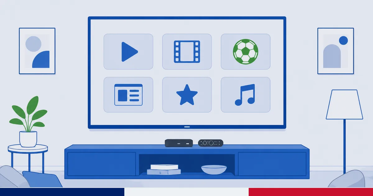 En britisk TV-startskjerm som viser appene BBC iPlayer, ITVX, Channel 4 og NOW på en Fire TV