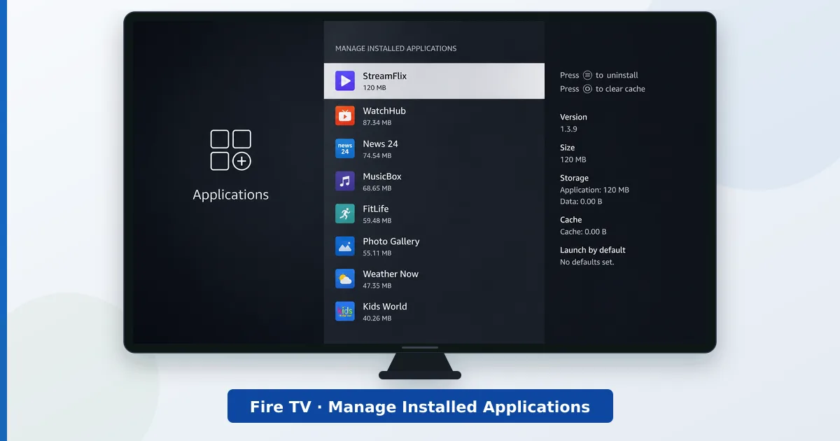 En innstillingsskjerm på Fire TV Stick med lagring og appbehandling for å gjøre den raskere