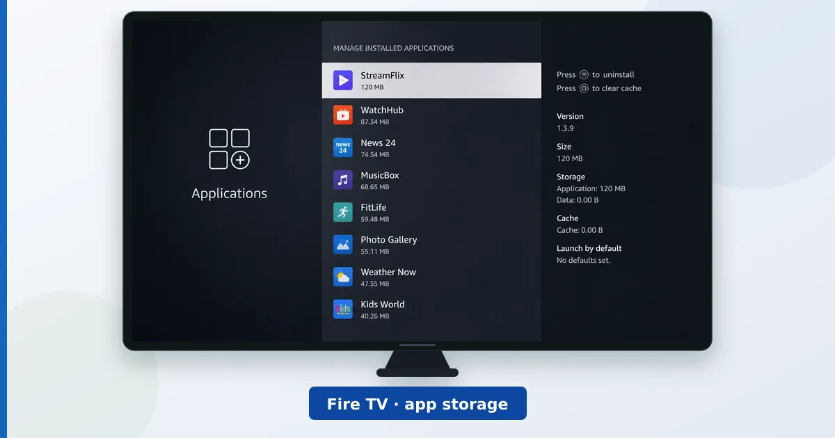 En skjerm for lagringsbehandling på Fire TV som viser plassen appene bruker