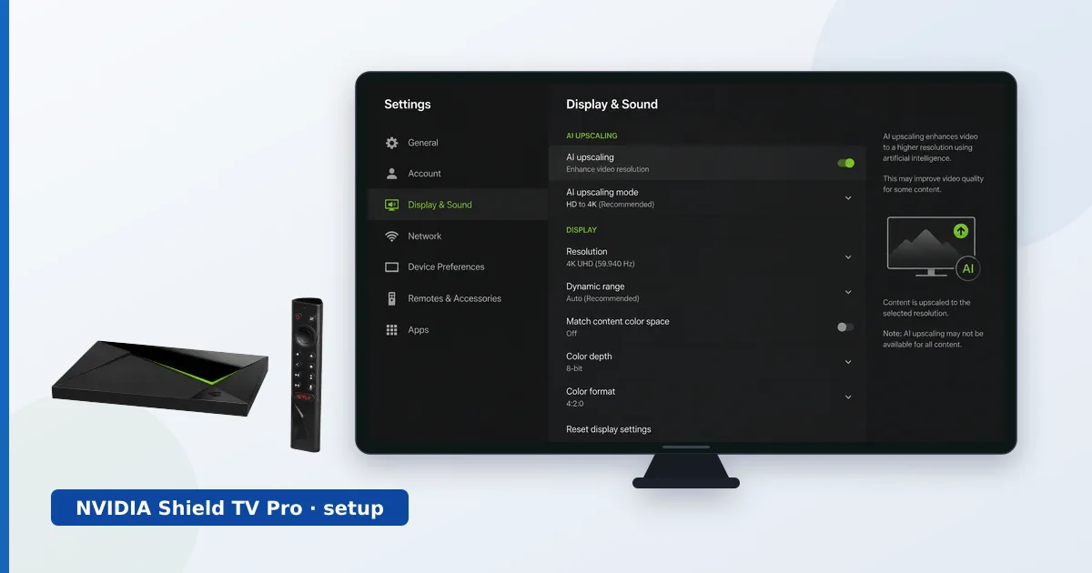 En NVIDIA Shield TV Pro som kobles til en TV under oppsettet