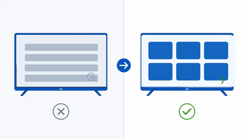 Diagram som viser et aldrende smart-TV-grensesnitt som friskes opp av en rask strømmeenhet