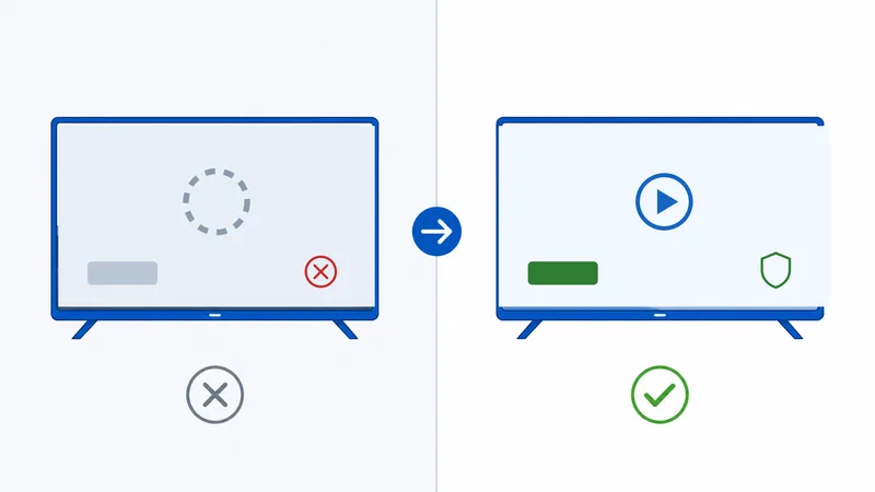 Test side ved side som viser video som bufrer uten VPN og går jevnt med VPN