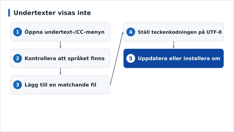 Ett diagnosflöde för undertexter som saknas från val av spår till teckenkodning