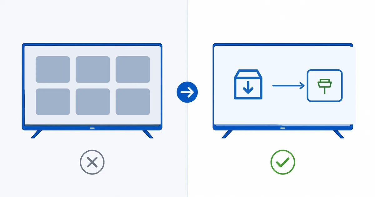 En smart-TV med innebygde apper ved siden av en liten strømmestick og en boks som kobles til HDMI