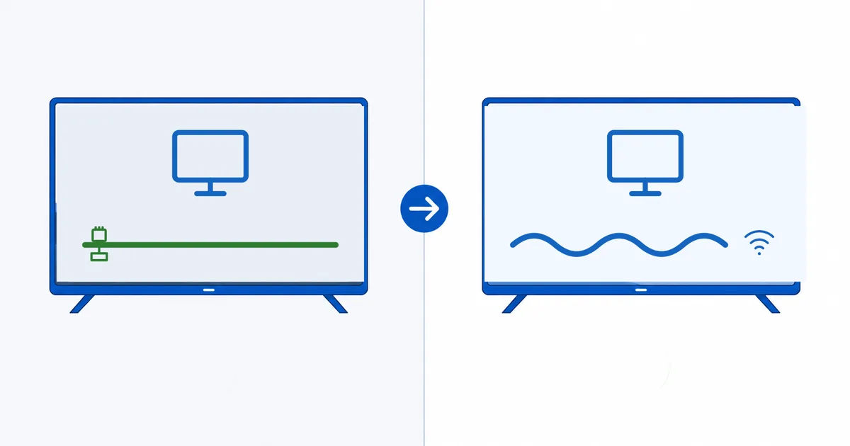 En strømmeenhet koblet til på to måter – med Ethernet-kabel og med Wi-Fi-signal – vist side ved side