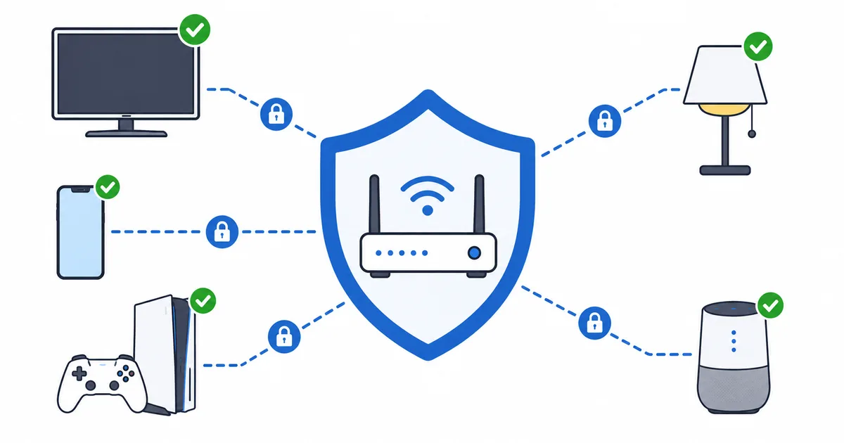 En hjemmeruter med en VPN som beskytter alle tilkoblede enheter