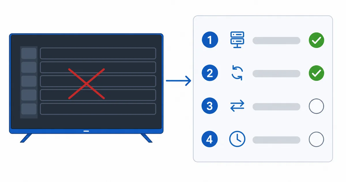 Et tomt programrutenett med en sjekkliste for å oppdatere EPG-en