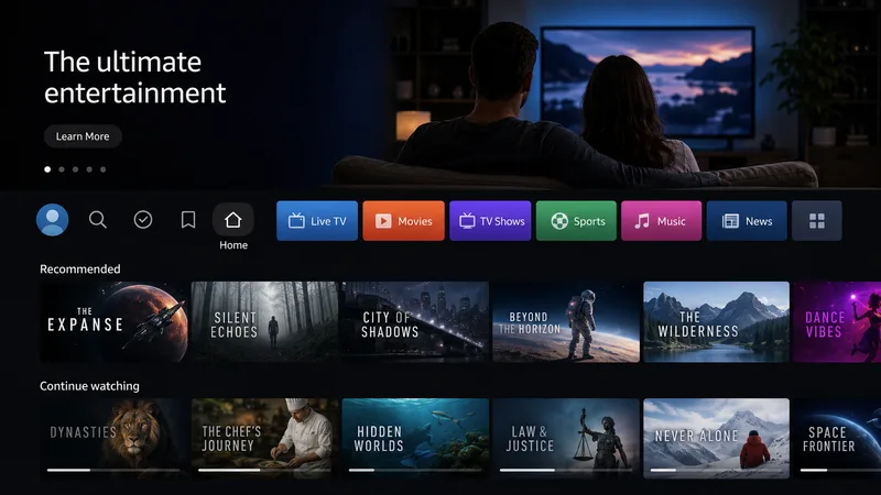 Hjemmeskjermen på Fire TV 4K Max med apprader og anbefalinger av Amazon-innhold