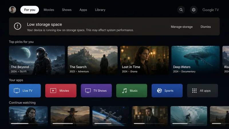 Hjemmeskjermen i Google TV som kjører på Onn 4K-boksen